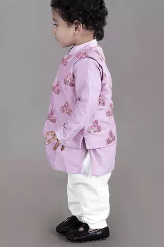 Lavender kurta with flower embroidery jacket with bottom  set