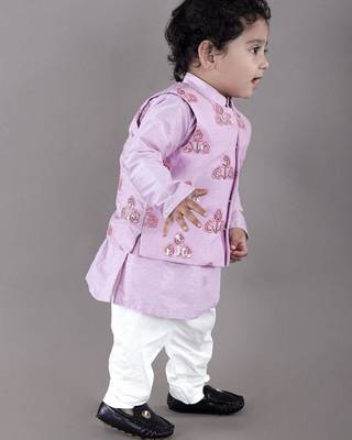 Lavender kurta with flower embroidery jacket with bottom  set 1