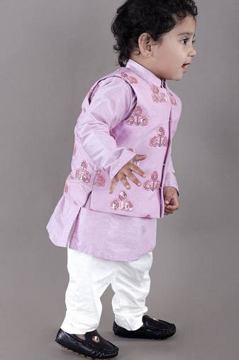 Lavender kurta with flower embroidery jacket with bottom  set