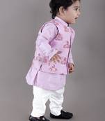 Lavender kurta with flower embroidery jacket with bottom  set