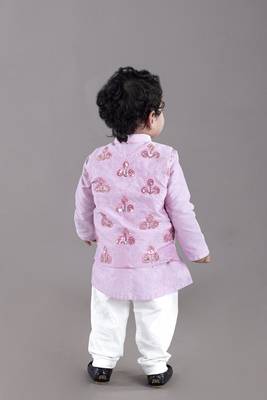 Lavender kurta with flower embroidery jacket with bottom  set 3