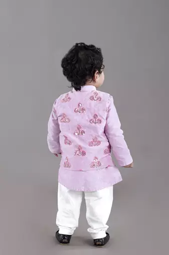 Lavender kurta with flower embroidery jacket with bottom  set