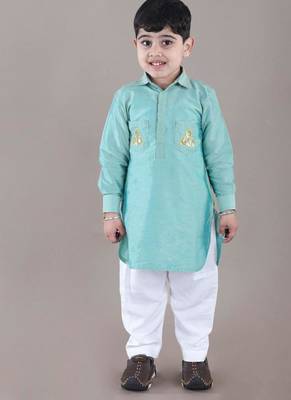 Aqua green kurta with flower embroidery jacket with bottom  set 1