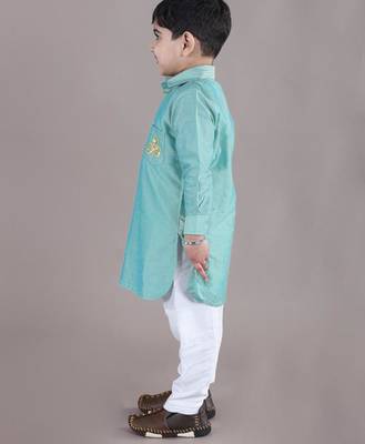 Aqua green kurta with flower embroidery jacket with bottom  set 2