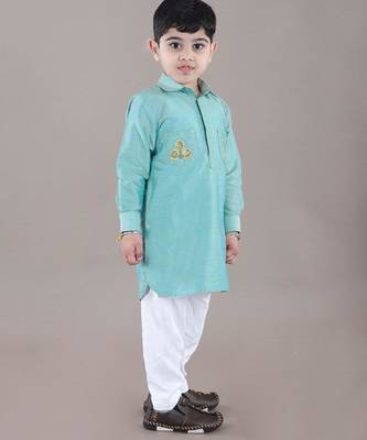 Aqua green kurta with flower embroidery jacket with bottom  set 3