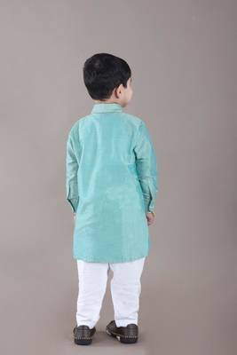 Aqua green kurta with flower embroidery jacket with bottom  set 4