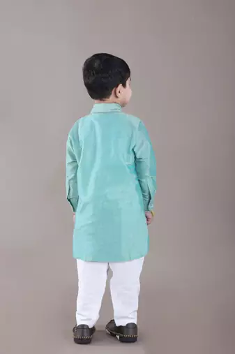 Aqua green kurta with flower embroidery jacket with bottom  set