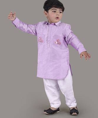 Lavender kurta with flower embroidery jacket with bottom  set 1