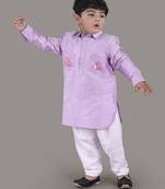 Lavender kurta with flower embroidery jacket with bottom  set