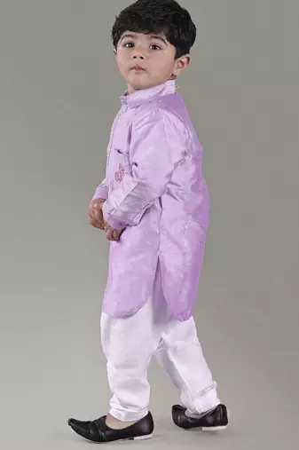 Lavender kurta with flower embroidery jacket with bottom  set