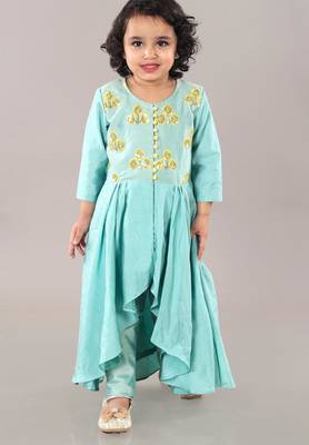 Aqua green anarkali with flower embroidery with bottom set 1