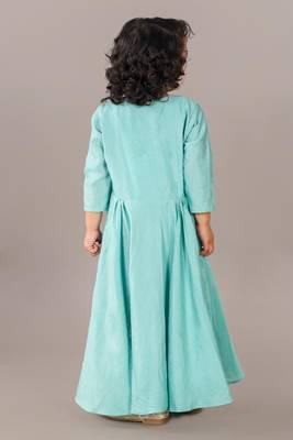 Aqua green anarkali with flower embroidery with bottom set 2