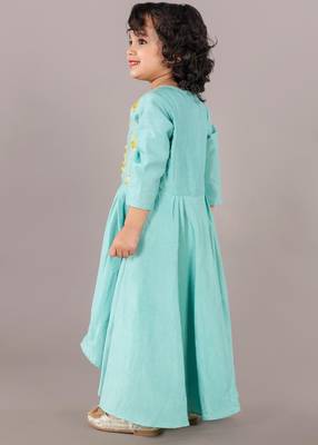 Aqua green anarkali with flower embroidery with bottom set 3