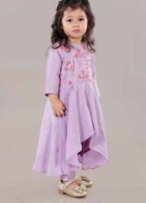 Lavender anarkali with flower embroidery with bottom set 1