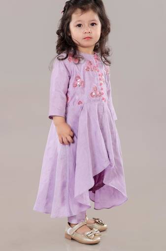 Lavender anarkali with flower embroidery with bottom set