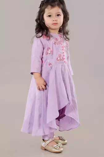 Lavender anarkali with flower embroidery with bottom set