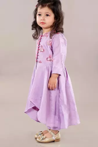 Lavender anarkali with flower embroidery with bottom set