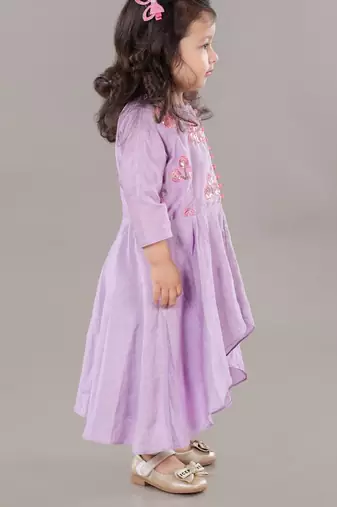 Lavender anarkali with flower embroidery with bottom set