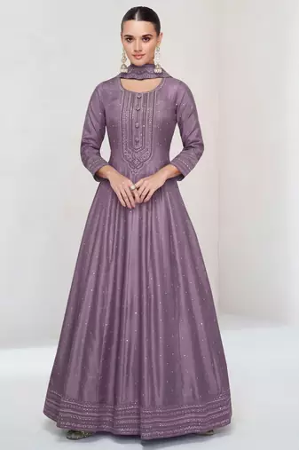LAVENDOR DESIGNER SILK WITH SEQUANCE WORK  ANARKALI SUIT