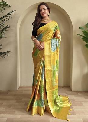 Yellow Multi Party Wear Georgette Saree 1