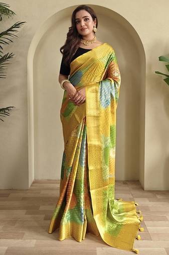 Yellow Multi Party Wear Georgette Saree