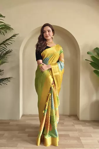 Yellow Multi Party Wear Georgette Saree