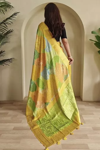 Yellow Multi Party Wear Georgette Saree