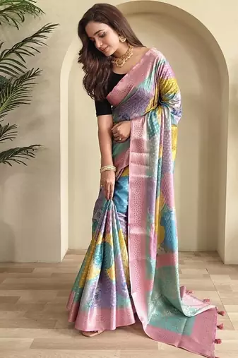 Pink Multi Party Wear Georgette Saree