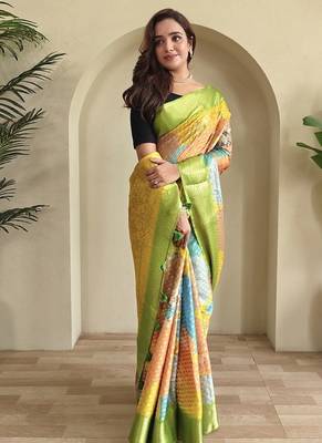 Lime Multi Party Wear Georgette Saree 1