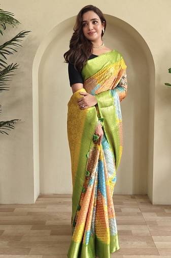 Lime Multi Party Wear Georgette Saree
