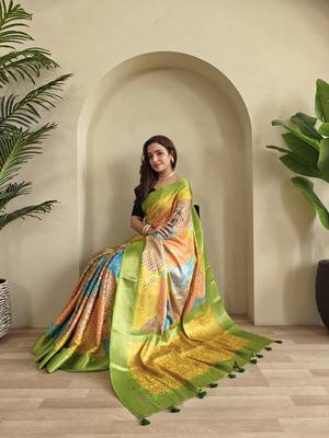 Lime Multi Party Wear Georgette Saree 3