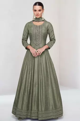 DESIGNER SILK WITH SEQUANCE WORK  ANARKALI SUIT