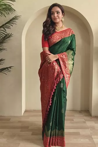 Dark Green Dual Tone silk blend Saree