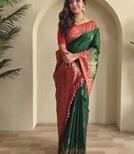 Dark Green Dual Tone silk blend Saree