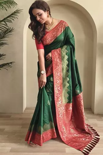 Dark Green Dual Tone silk blend Saree