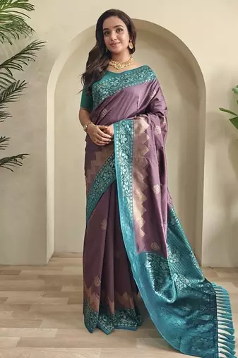 Purple Mauve Dual Tone silk blend Saree