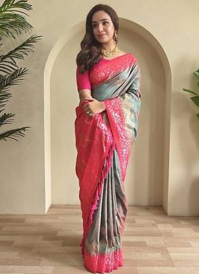Steal Grey Dual Tone silk blend Saree 1