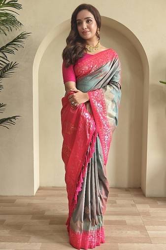 Steal Grey Dual Tone silk blend Saree