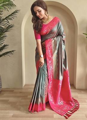 Steal Grey Dual Tone silk blend Saree 2