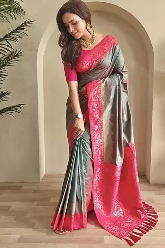 Steal Grey Dual Tone silk blend Saree