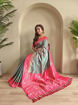 Steal Grey Dual Tone silk blend Saree 3