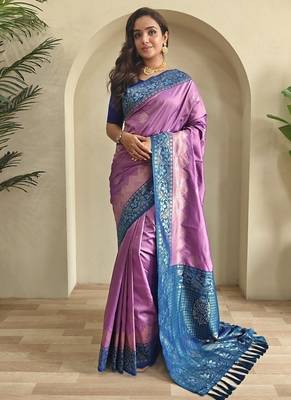 Lavender Dual Tone silk blend Saree 1
