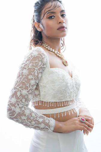 Ivory + embroidered+ georgette+ partywear sarees + with blouse