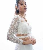 Ivory + embroidered+ georgette+ partywear sarees + with blouse