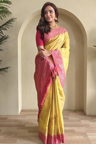 Yellow Dual Tone silk blend Saree