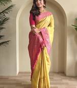 Yellow Dual Tone silk blend Saree