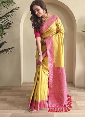 Yellow Dual Tone silk blend Saree 2