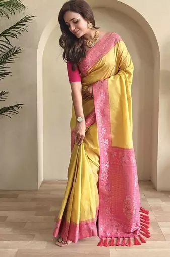 Yellow Dual Tone silk blend Saree