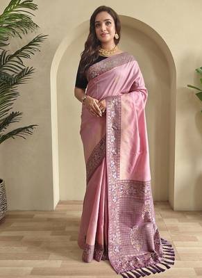 Pink Dual Tone silk blend Saree 1