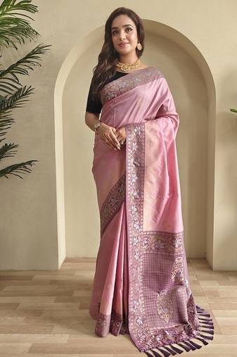 Pink Dual Tone silk blend Saree